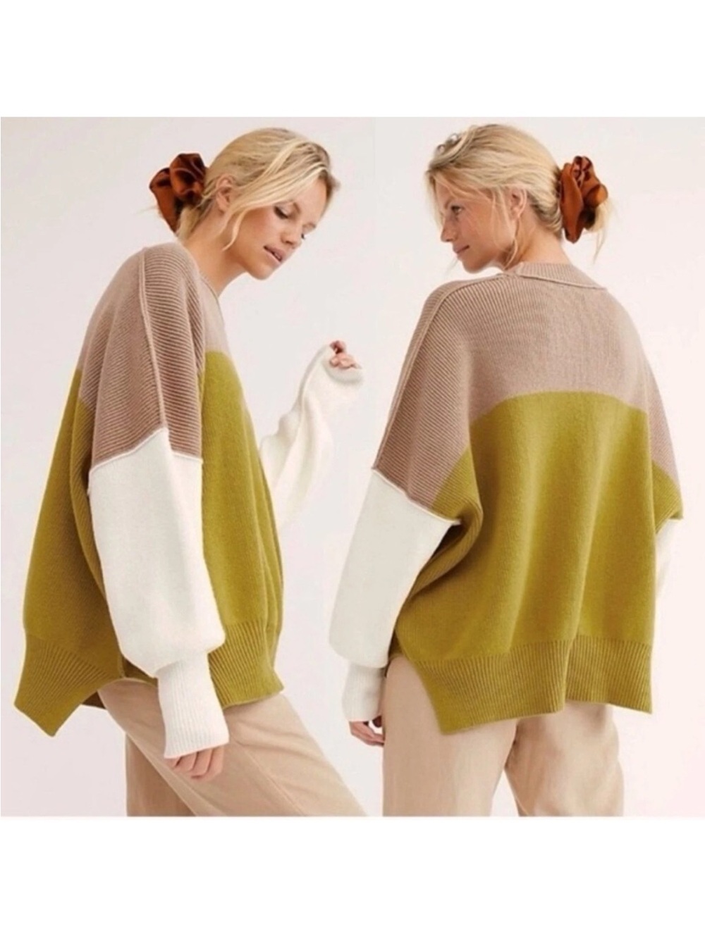 Free People Easy Street Oversized Tunic Cotton Sweater Lime Combo SIZE Smal